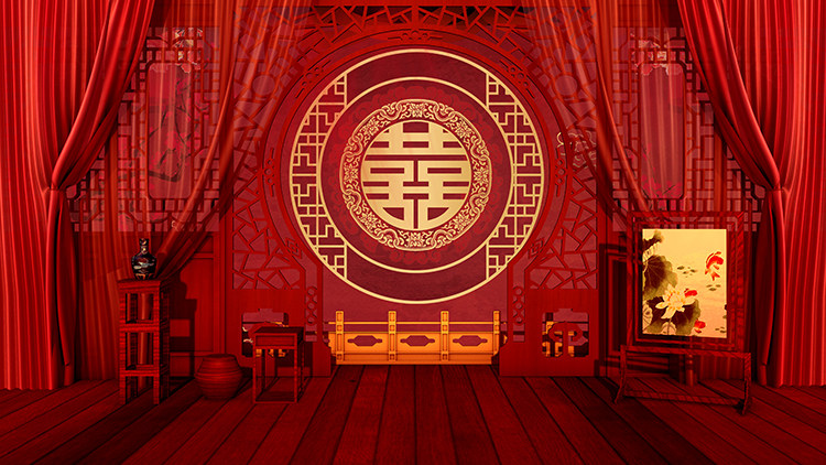 喜庆中式红色婚礼中国风喜庆喜字囍高清led大屏幕舞台背景图片