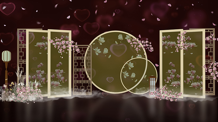 唯美婚礼古典屏风花瓣花朵浪漫仙境高清LED大屏幕舞台背景静态图