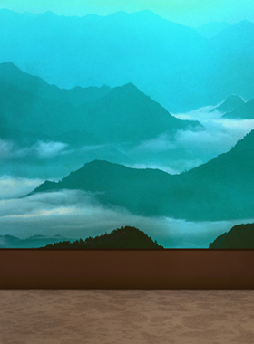 沂蒙颂戏曲舞台剧山雾缭绕幕布帘子黄色幕布帘子风景高清LED图片