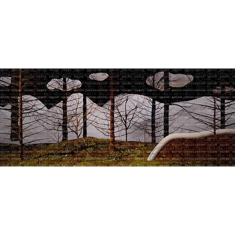 冬季晚上雪景枯树林野外郊外雪石墙高清5K宽屏LED大屏幕静态图片