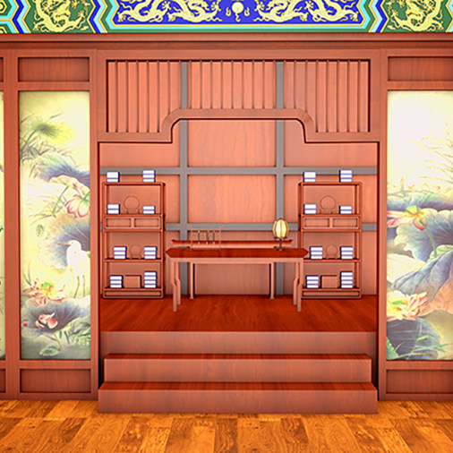 古典古代书房戏曲木质家具屏风画室当官人家里室内客厅厅堂图片