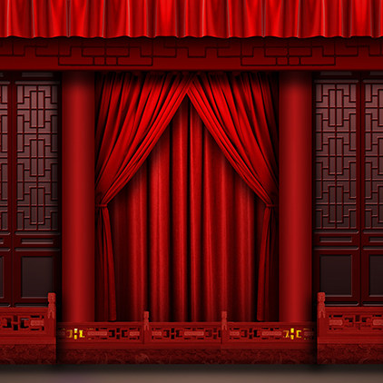 高清led大屏幕舞台背景相声小品红色幕布屏风红珠子栏杆静态图片