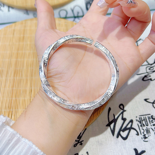 航达银匠 莫比乌斯手工吉言足银999实心开口纯银手镯男女新年礼物