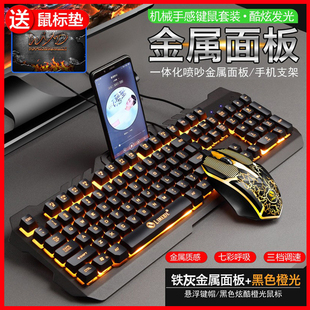 笔记本通用游戏家用静音 金属有线键盘鼠标套装 透光机械手感台式