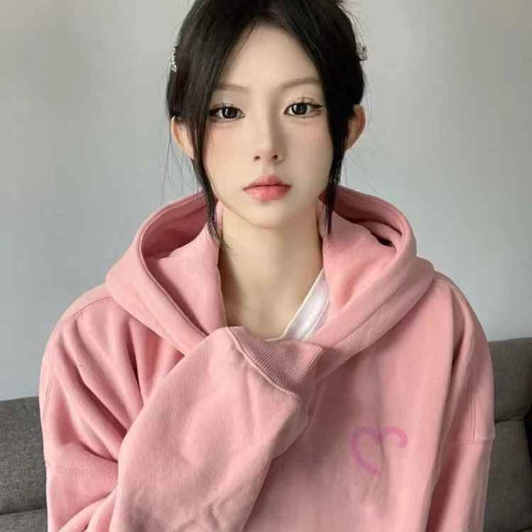 饶掌柜粉色连帽oversize外套女春秋薄款卫衣女2025早春新款上衣女