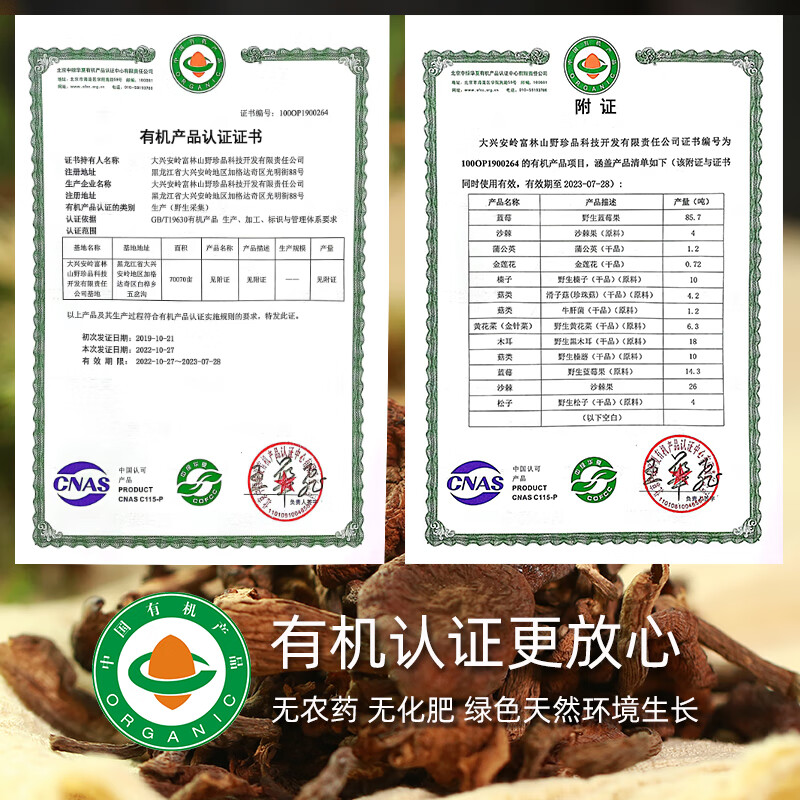 永富有机大兴安岭野生榛蘑200g+黑木耳200g山珍礼盒秋木耳特产