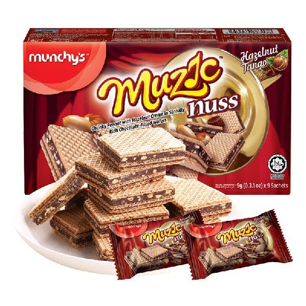 马奇新新munchy's马来西亚进口巧克力榛子花生威化饼干加厚夹心