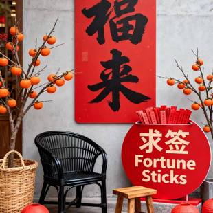 2026福字抽签筒红色新年祈福摆件商场店铺求签桶活动道具KT板美陈