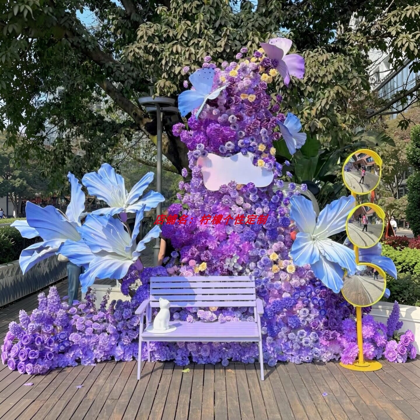 莫奈花园仿真玫瑰瀑布花海造景图片