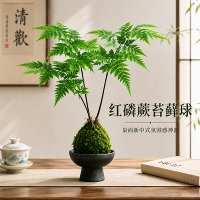 水培植物红磷蕨苔藓球蕨类盆栽一叶蕨室内耐阴新中式禅意盆景绿植
