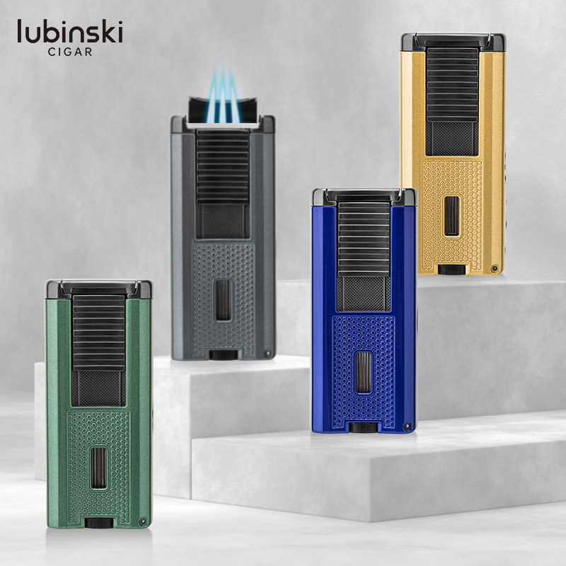 Lubinski雪茄打火机多功能便携带通针钻孔器烟托三直冲聚火点烟器
