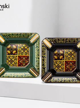 Lubinski鲁宾斯基雪茄烟灰缸 陶瓷彩绘四槽缸