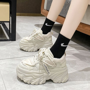 2025冬季新款8cm内增高女鞋厚底加绒保暖老爹鞋女百搭运动休闲鞋