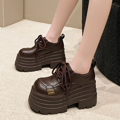 10cm内增高厚底高跟小皮鞋