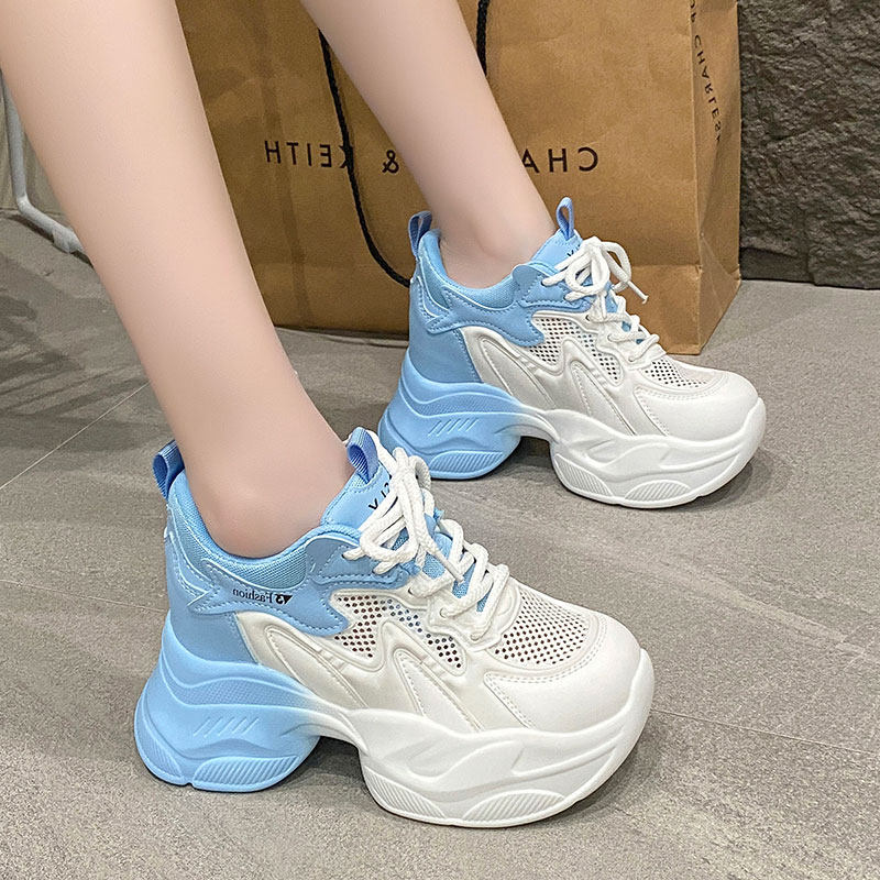 2025夏季新款8cm内增高女鞋厚底网面透气老爹鞋女百搭运动休闲鞋