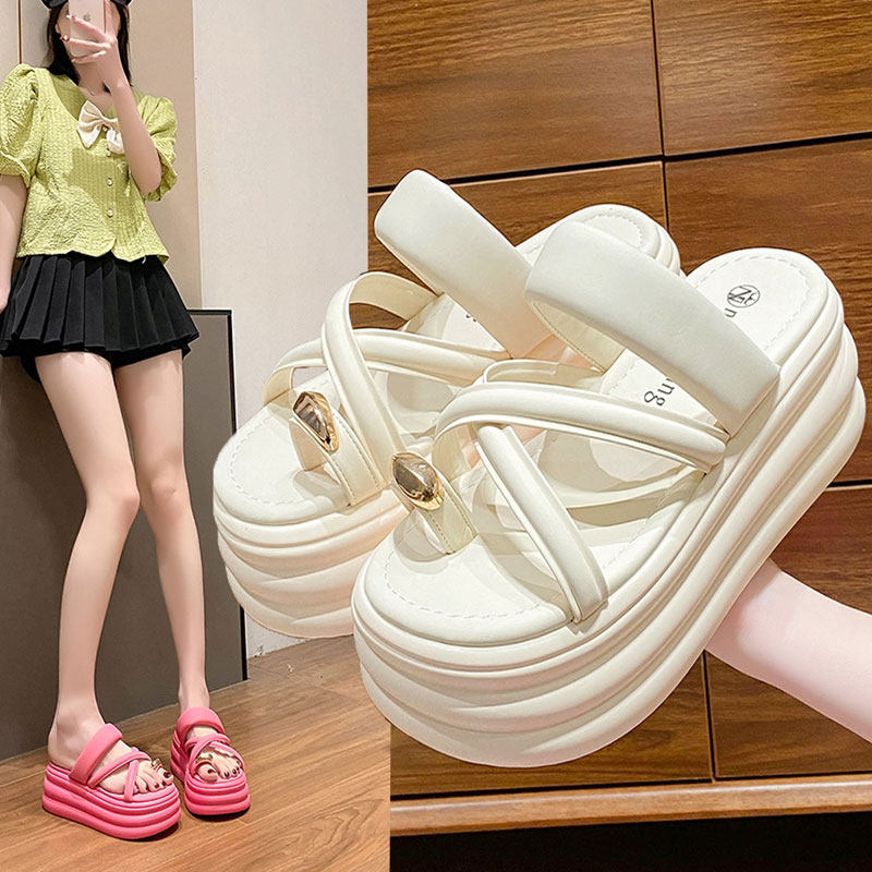 2026夏季新款8cm内增高拖鞋厚底高跟外穿凉拖鞋女百搭松糕一字拖