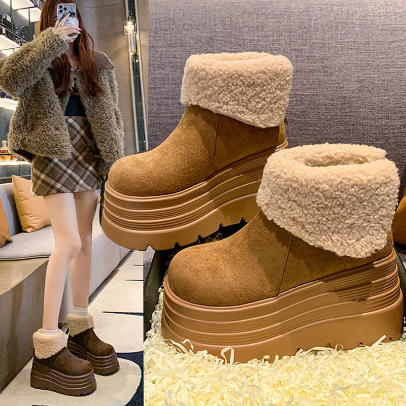 2025冬季新款10cm内增高靴子厚底加绒短靴百搭保暖雪地靴勃肯棉鞋