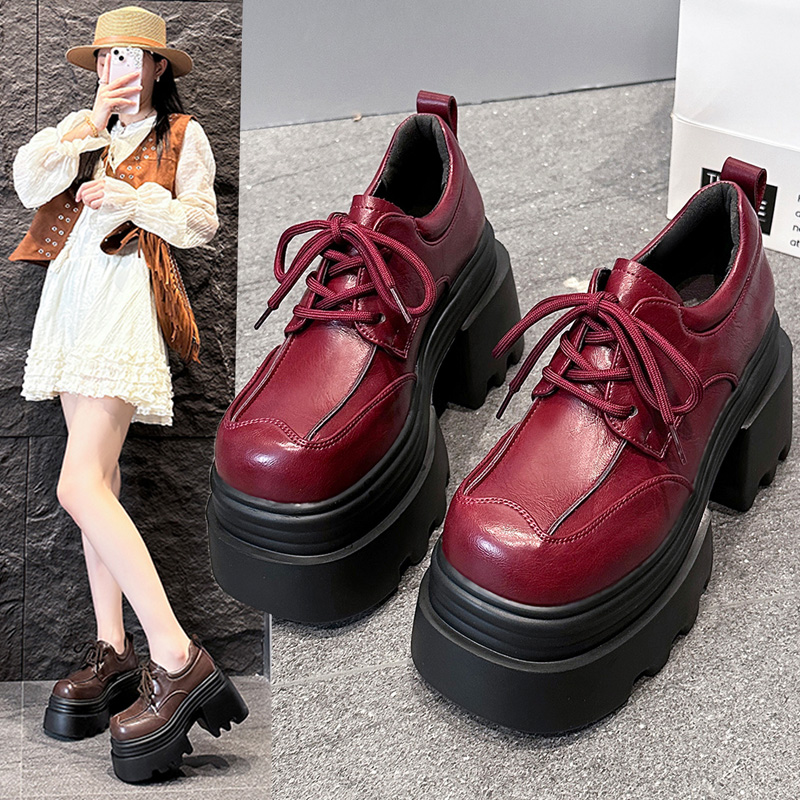 10cm内增高厚底高跟小皮鞋单鞋