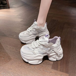 新款 运动休闲鞋 8cm内增高女鞋 百搭老爹鞋 厚底透气小白鞋 2025夏季