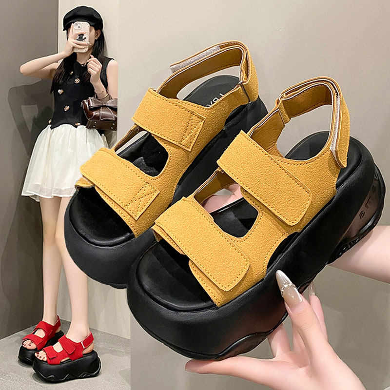 2025夏季新款8cm内增高凉鞋厚底高跟运动凉鞋女百搭松糕休闲凉鞋