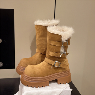 2025冬新款 7cm内增高靴子厚底保暖雪地靴百搭加绒加厚中筒靴棉靴