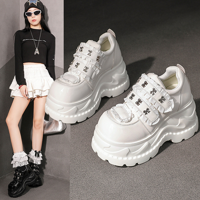 8cm内增高厚底高跟小皮鞋