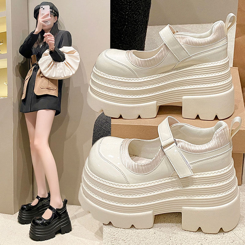 2025春新款10cm内增高女鞋厚底高跟小皮鞋百搭配裙子休闲松糕单鞋