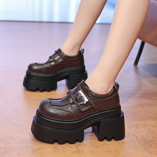 2025冬季新款10cm内增高女鞋厚底加绒小皮鞋女百搭保暖松糕乐福鞋