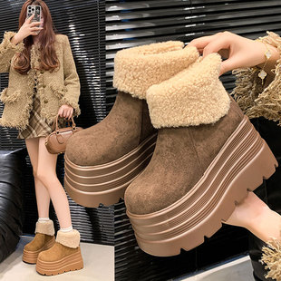 2025冬新款 10cm内增高靴子厚底加绒小个子雪地靴百搭保暖短靴棉靴
