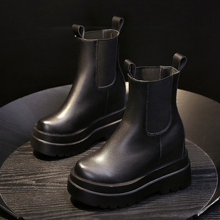 2025秋冬新款 10cm内增高马丁靴女百搭厚底短靴高跟矮小个子瘦瘦靴
