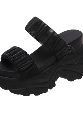 2024夏季新款10ncm内增高拖鞋厚底外穿凉拖鞋女坡跟凉鞋休闲凉拖