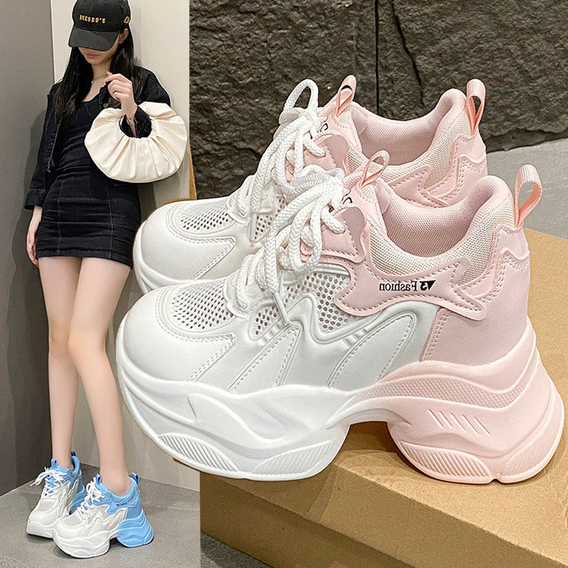 8cm内增高女鞋2025夏季新款厚底小个子透气老爹鞋百搭运动休闲鞋