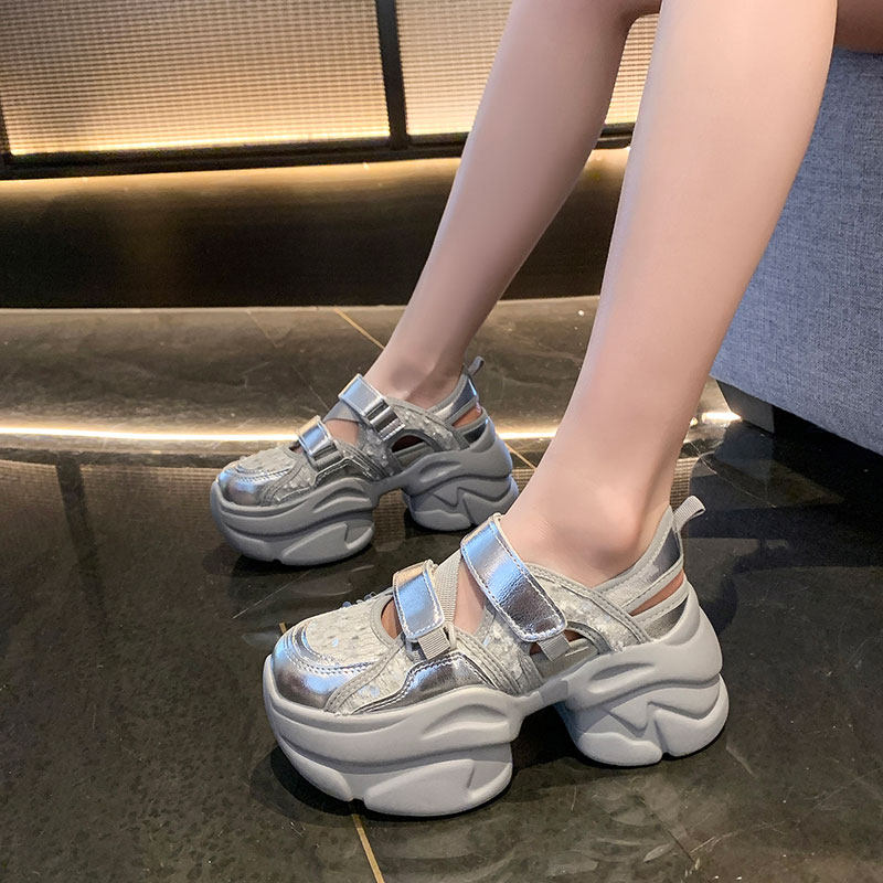 2026夏新款7cm内增高女鞋厚底高跟运动休闲鞋百搭包头凉鞋老爹鞋