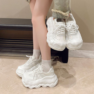 2025春新款8cm内增高女鞋厚底透气小白鞋丑萌大头鞋老爹鞋休闲鞋