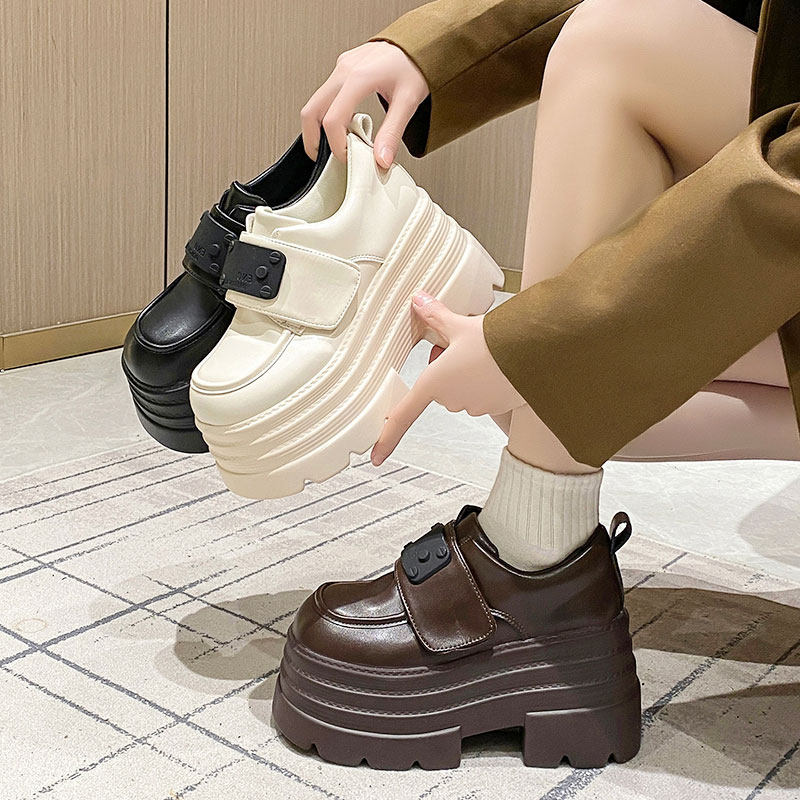 2025春新款10cm内增高女鞋厚底小个子配裙子小皮鞋百搭高跟乐福鞋