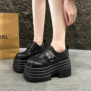 2025冬季新款10cm内增高女鞋厚底高跟加绒小皮鞋女百搭保暖乐福鞋