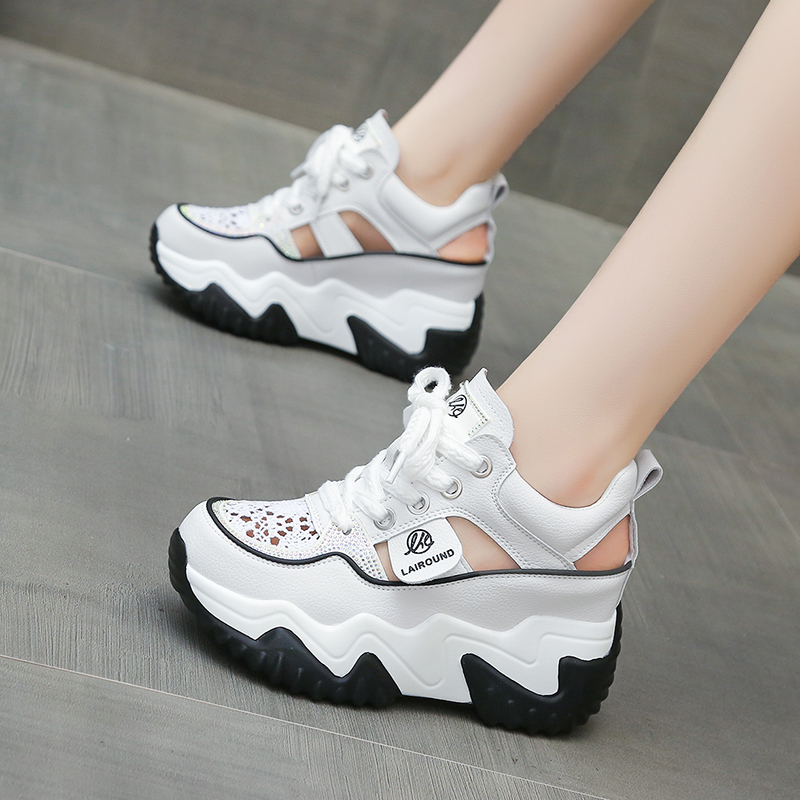 8cm内增高厚底镂空透气老爹鞋