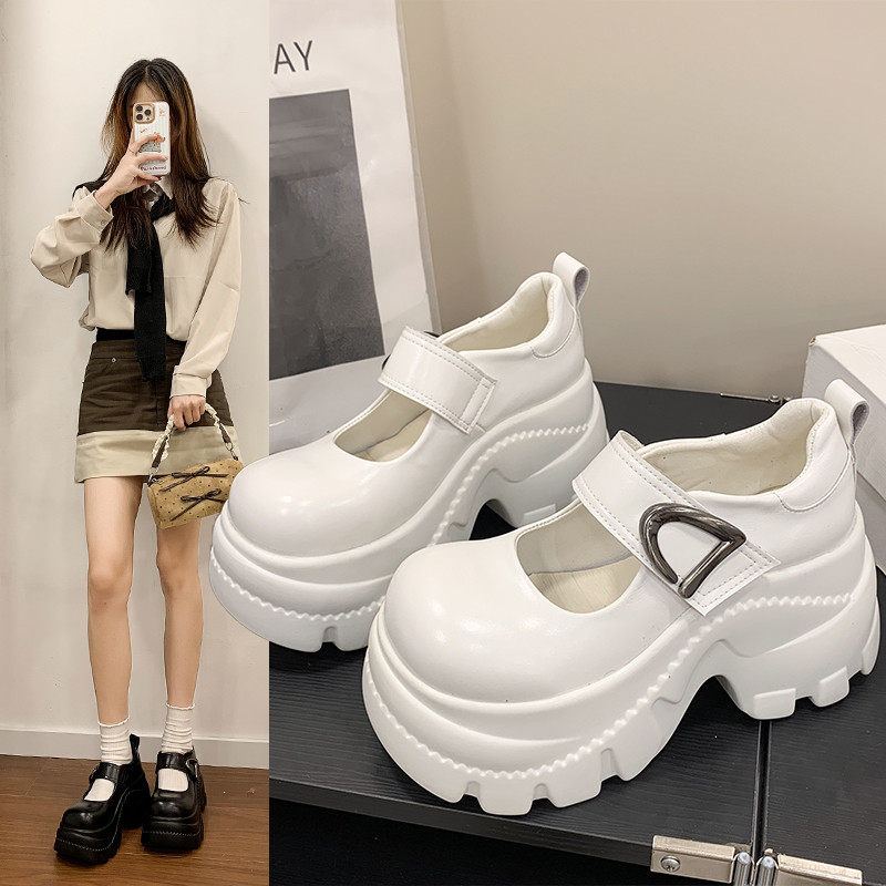 2026春新款8cm内增高女鞋厚底玛丽珍小皮鞋百搭显瘦松糕乐福单鞋