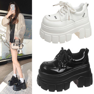 2025春新款8cm内增高女鞋厚底松糕玛丽珍小皮鞋百搭显瘦乐福单鞋