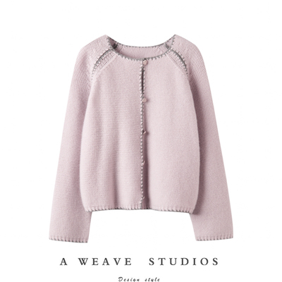 手工拼接贝壳绣长袖针织羊绒开衫