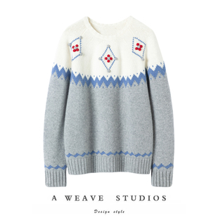 25冬 提花圣诞款 上身太好看了 复古纯手工费尔岛纹100%纯羊绒衫