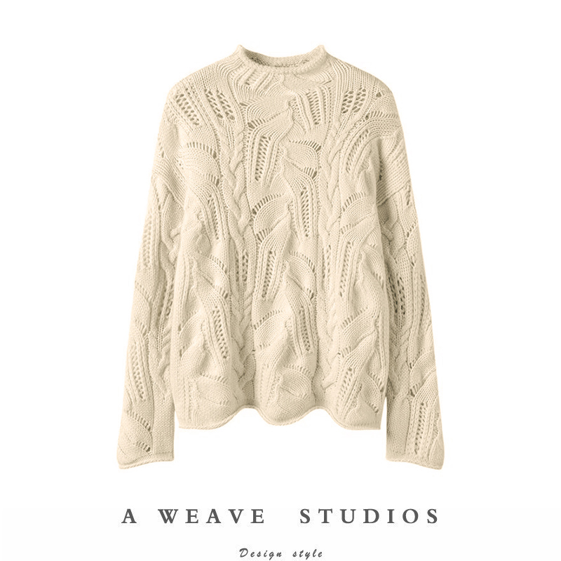 数量不多手慢无！100%纯山羊绒衫女镂空秋冬半高领时尚纯色针织衫