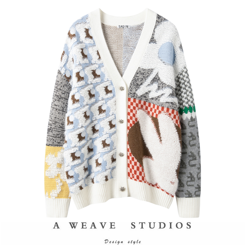 法式复古文艺纯羊绒拼接