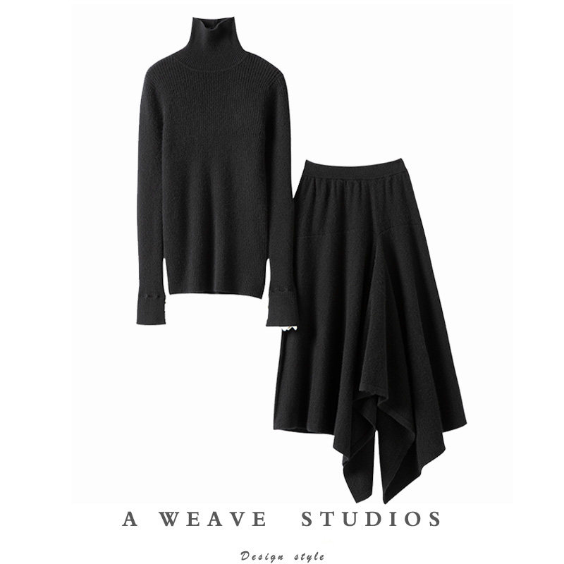 上身美极！白边喇叭袖高领羊绒衫女不对称半身伞裙羊绒套装,女装/女士精品,羊绒衫,淘宝优惠券,粉丝福利购,淘宝优惠卷