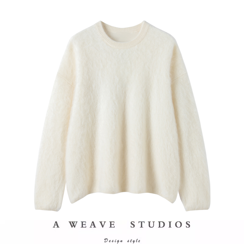 水洗拉绒大小廓型圆领毛衣