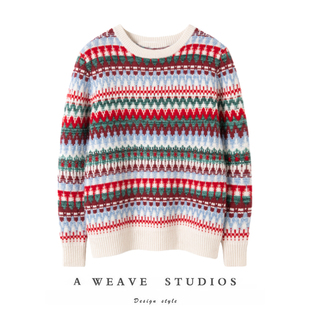 优雅格调范！彩色波浪纹套头毛衣女2025秋冬款慵懒风时尚洋气上衣