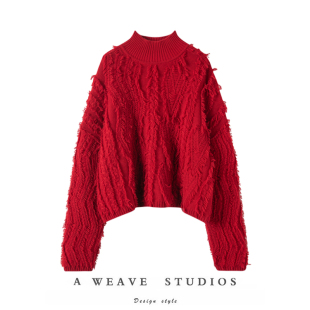 这红色太正了 毛衣女 软糯流苏毛须正红100纯山羊绒百搭显瘦针织衫