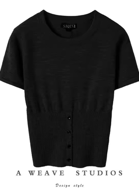 品质仙仙！半开襟真丝羊绒针织短袖 咖色/玫红/黑色/灰色