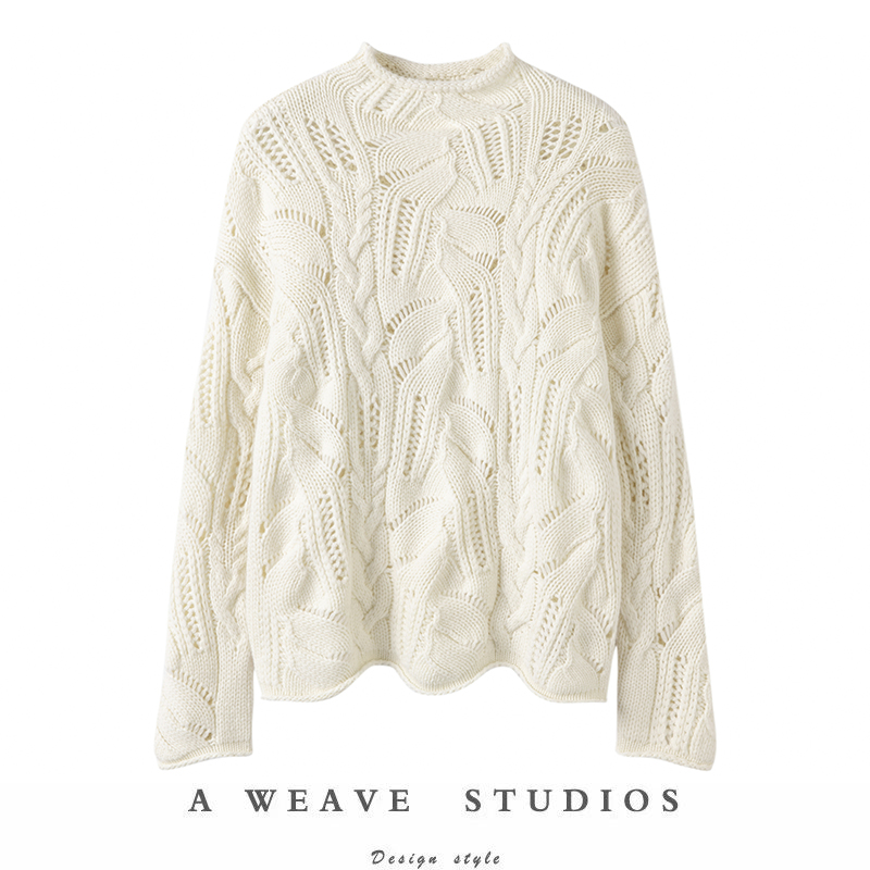 纯山羊绒衫镂空半高领素年时尚