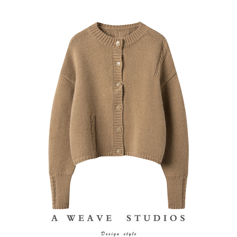 纯山羊绒绞花正反两穿针织开衫冬